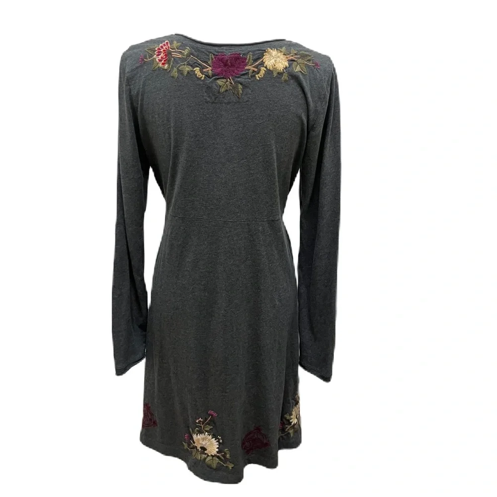 JW Los Angeles Gray Floral Embroidered Long Sleeve Boho Dress - Medium - Picture 2 of 9